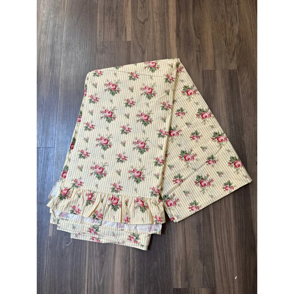 Ralph Lauren Flat Sheet King Yellow Stripe Floral Sophie Brooke Vintage Ruffled